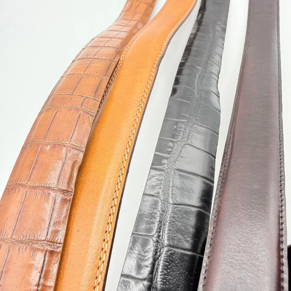 Paul Fredrick Mens Leather Belt Lot of 4 Croc Embossed Smooth Dress Belt Size 38